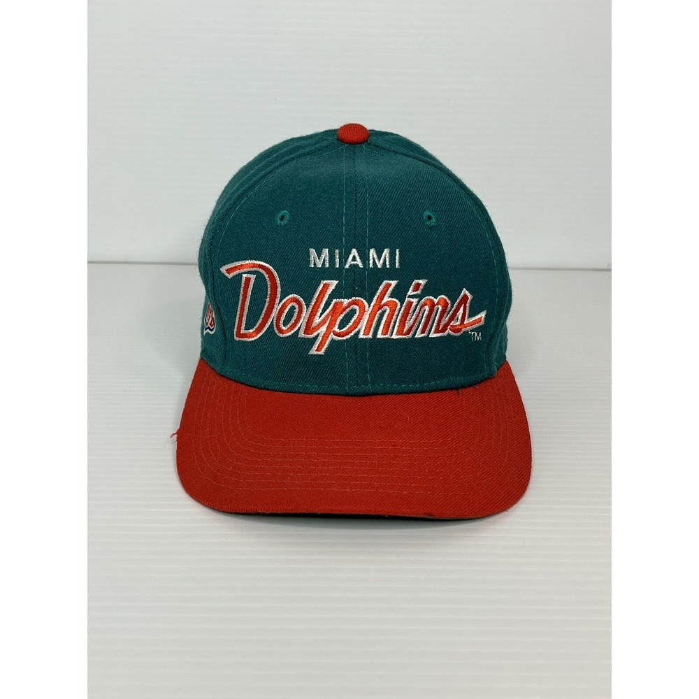 Vtg 90's Miami Dolphins Script Hat Sports Specialties 100% Wool Fitted Size 7